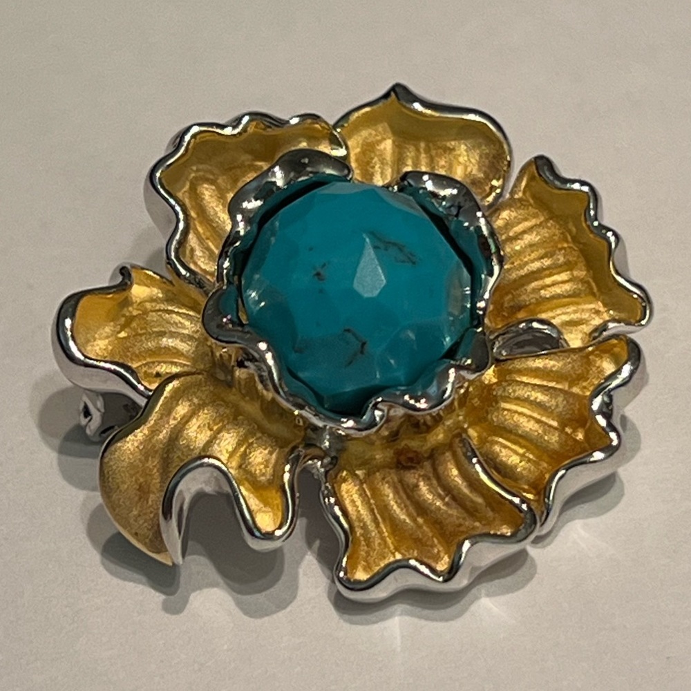 31 mm sterling silver and gold, 925 created turquoise, pendant and pin